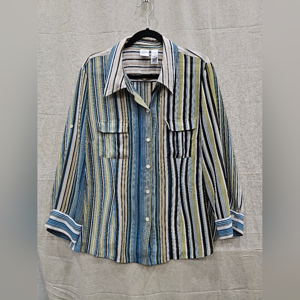 Emma James Women's Button Up Shirt 3/4 Sleeve Stripes Multicolor Size 3X